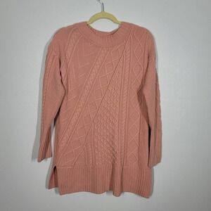 J. Crew Wool Patchwork Cable Knit Oversize Slit Bottom Tunic Sweater Size Small